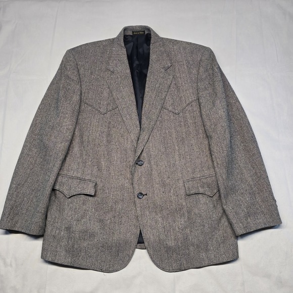 Circle S 100% Silk Gray Tweed Sport Coat Western Blazer Cowboy Rodeo Mens 48R